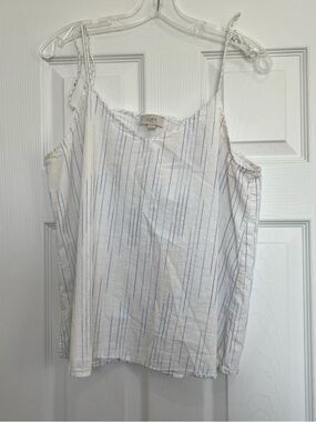 LOFT White and Blue Striped Spaghetti Strap Camisole
